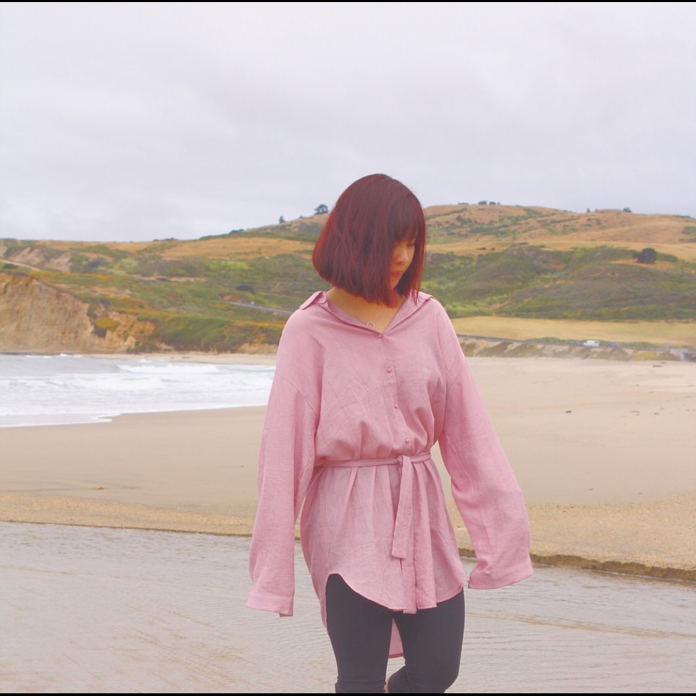 Pink Button Up T-Shirt Dress